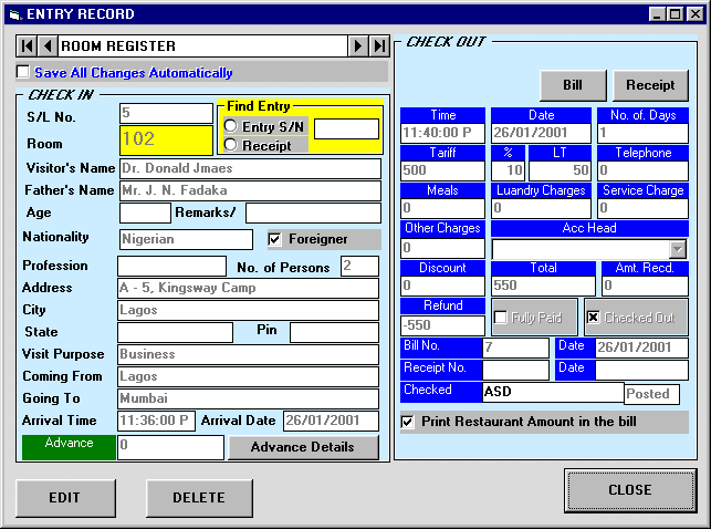 Software for Hotels, Call Accounting Software, Billing, Accounting Software for Hotels, Hotel Software, Business Management and Accounting Software for Hotels, Restaurants, Motels, Guest Houses. Modules : Rooms, Visitors, Restaurant, Payroll, Accounts & Utilities. Free Trial Download